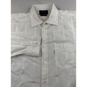 Faconnable Trend White On White Grid Check Button Up Shirt Mens Size XL Cotton